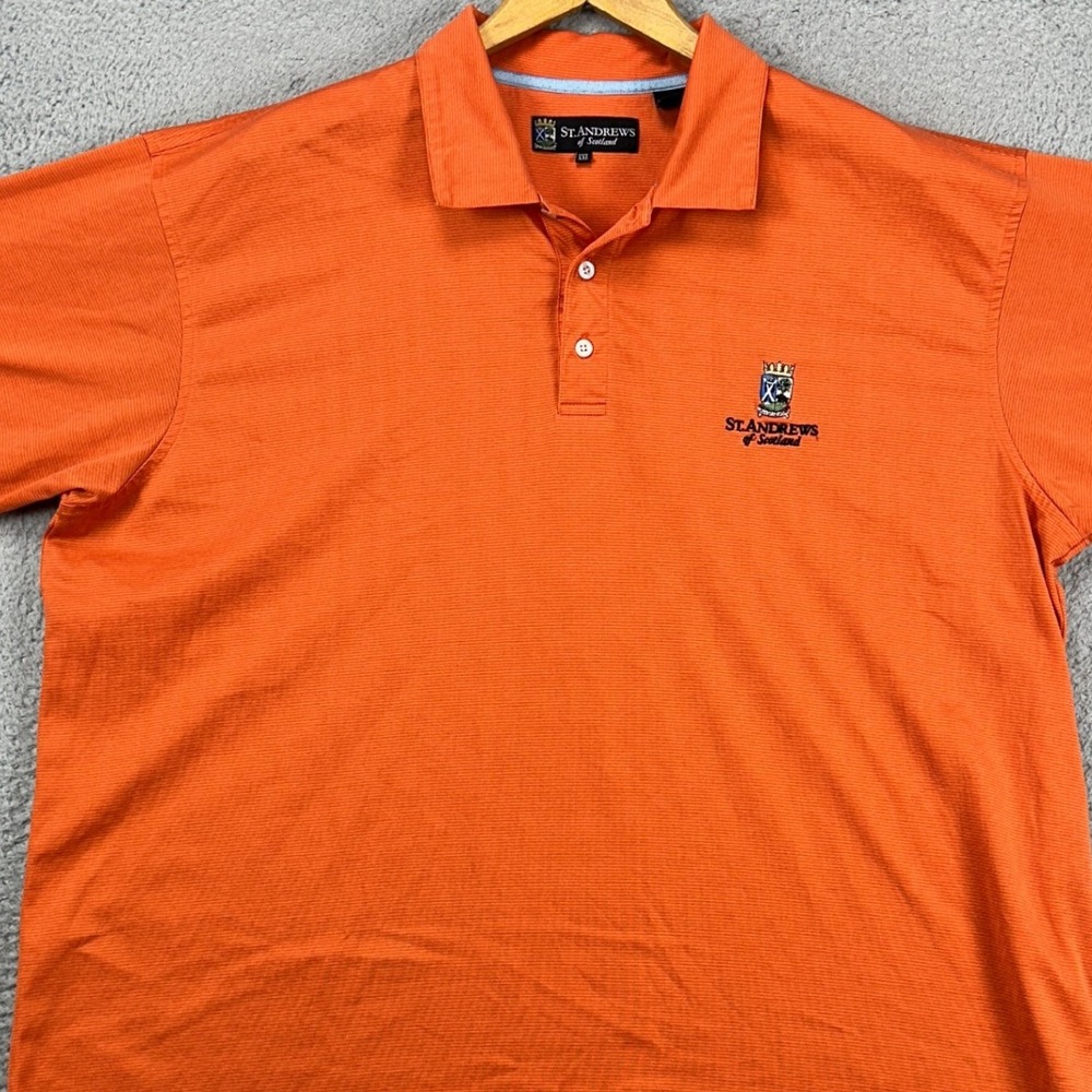 St. Andrews Of Scotland Mens Polo Shirt 2XL Orange Casual Short Sleeve Rugby